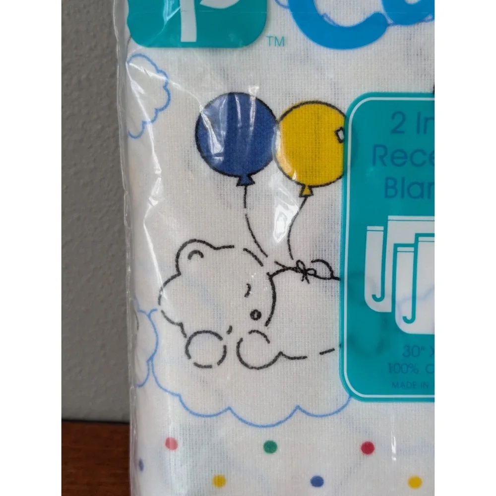 Vintage Carter's Infant Baby Receiving Blankets Bear Balloon Polk Dot Rare White